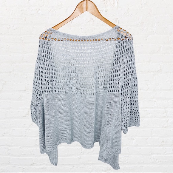 HANDMADE | Misty Grey Blue Lace Knit Flowy Open Front Cardigan Duster Coverup - Picture 5 of 8